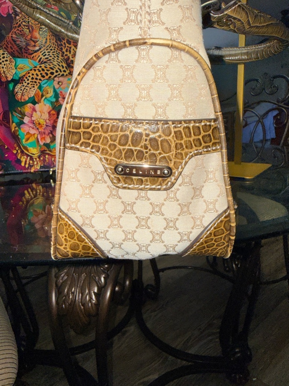 Celine RARE Beige & Brown Monogram Croc embossed Boogie Satchel - Picture 7 of 9